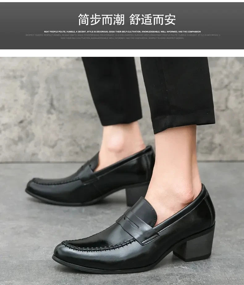 Men Retro Dress Shoes Black Brown Medium High Heels European and American Business Banquet Cuban Leather Shoes Size 38-45