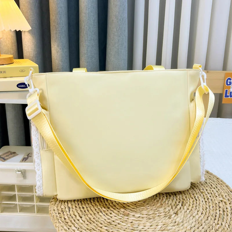 Sweet Lolita Single Shoulder Crossbody Bag Transparent Window Lace Ruffles Anime Badge Display Bag for Women