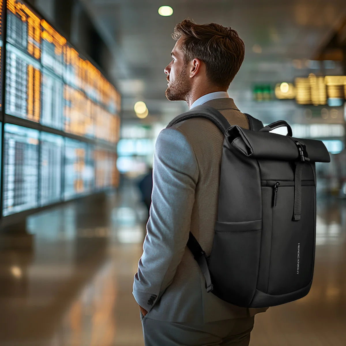 Heroic Knight Rolltop Laptop Backpack Expandable Water-Resistant Compartment Work Men's Stylish Backpack Casual Travel Backpack