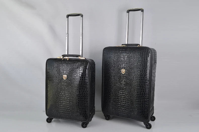 Crocodile pattern leather rolling luggage 16/20/24 inch boarding trolley suitcase real leather men's and women's travel luggage