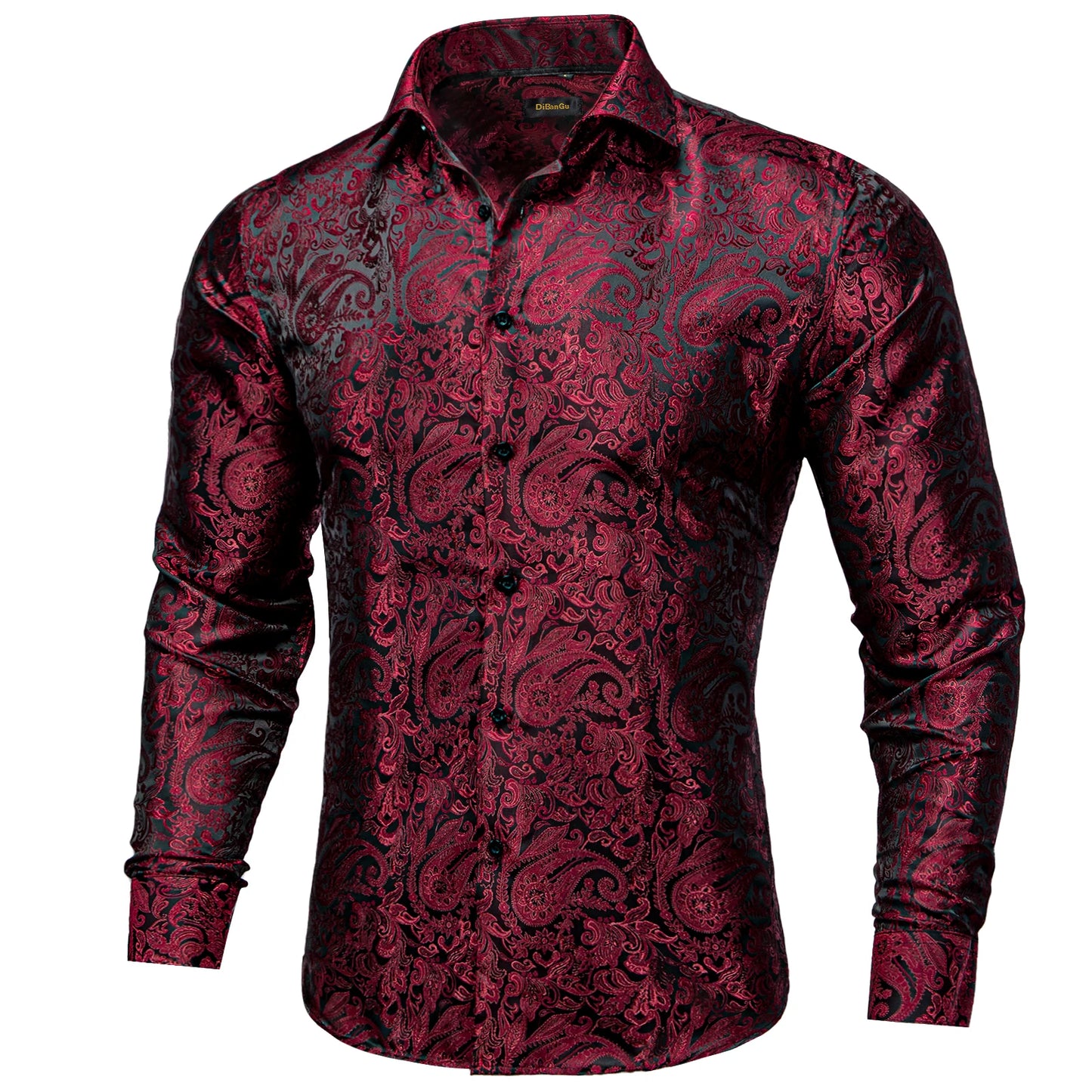 Men's Long Sleeve Black Paisley Silk Dress Shirts Casual Tuxedo Social Shirt Luxury Designer Men Clothing