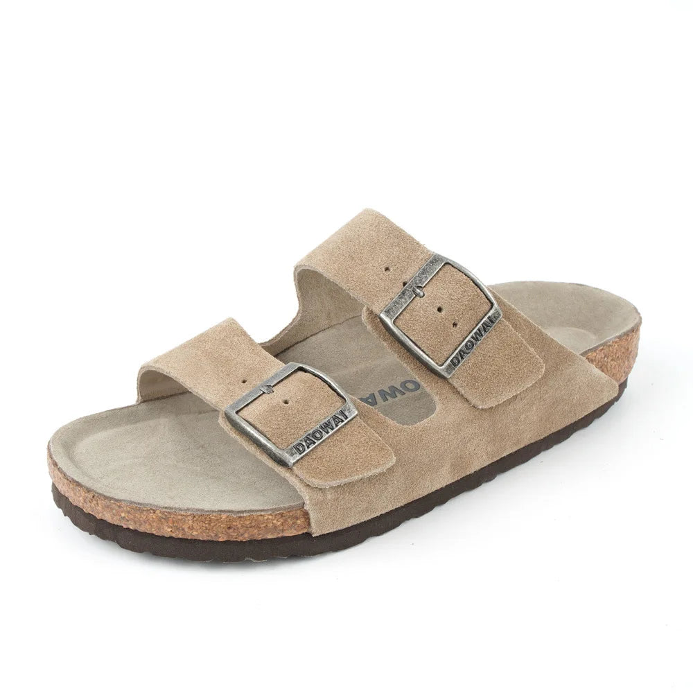 Genuine Leather Men Women Cow Suede Slippers Boy Girl Beach Slides Classic Cork Footbed Women Sandals  With Orthopedic Diabetic