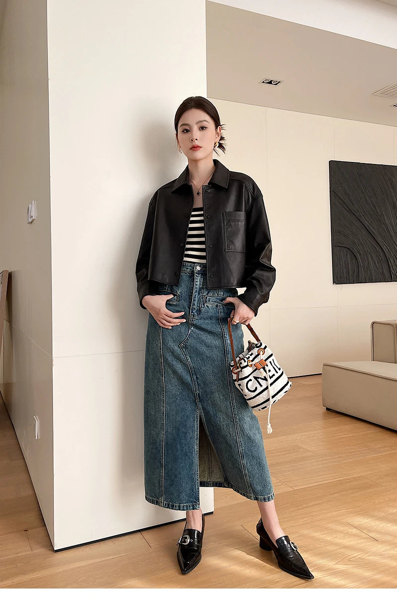 Casual Black Natural Sheepskin Coats for Women Spring Autumn 2026 New Trend High-end Simple Soft Short Genuine Leather Jacket
