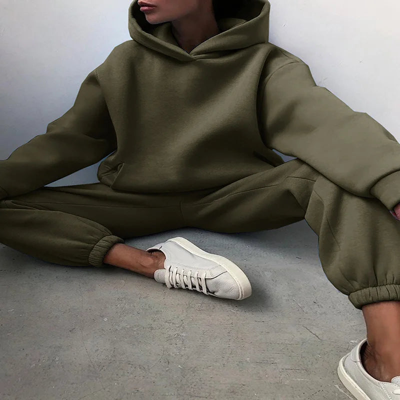 Women Two Piece Sets Tracksuit 2022 Autumn Casual Solid Long Sleeve Hoodie Sweatshirts Female Fashion Oversized Trouser Suits