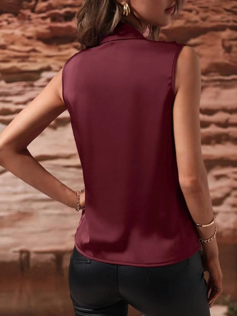 Spring Summer Sleeveless Satin Ruffled Blouse European American Style Sexy Shirt Cross Border Fashion for Women