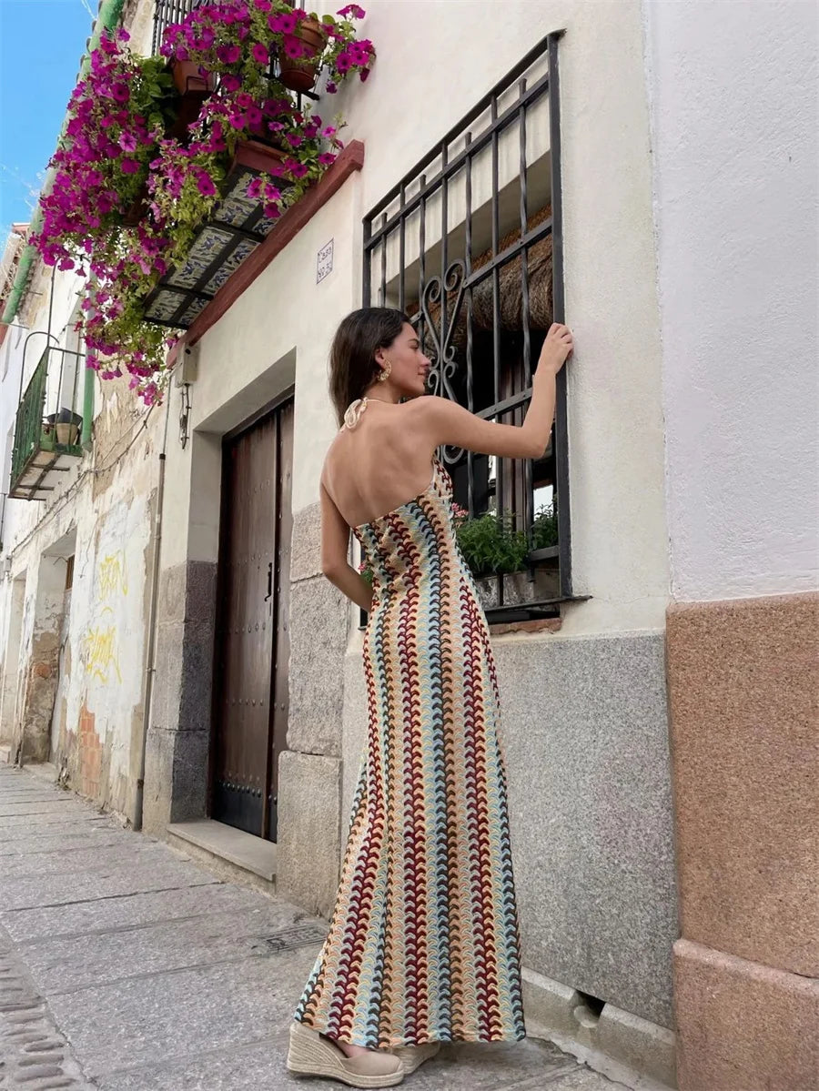 Ladies Deep V Neck Sleeveless Backless Halter Maxi Dress For Party Beach