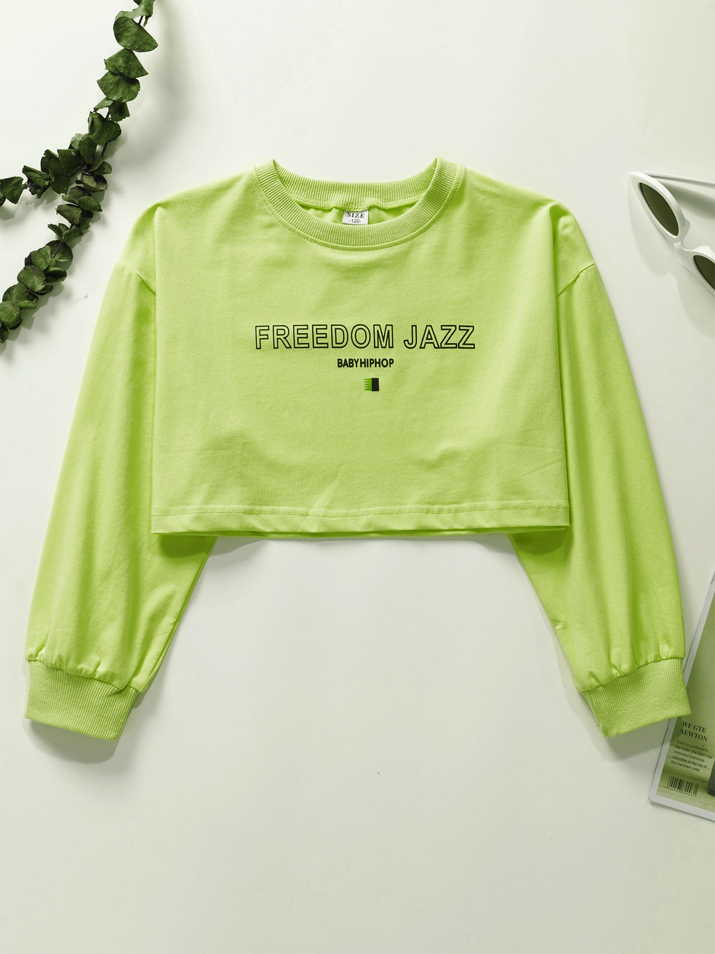 Kids Girl Long Sleeve Fashion Crop Top Casual Loose Pullover T-shirt for Hip-Hop Jazz Street Dance Performance School Daily Wear