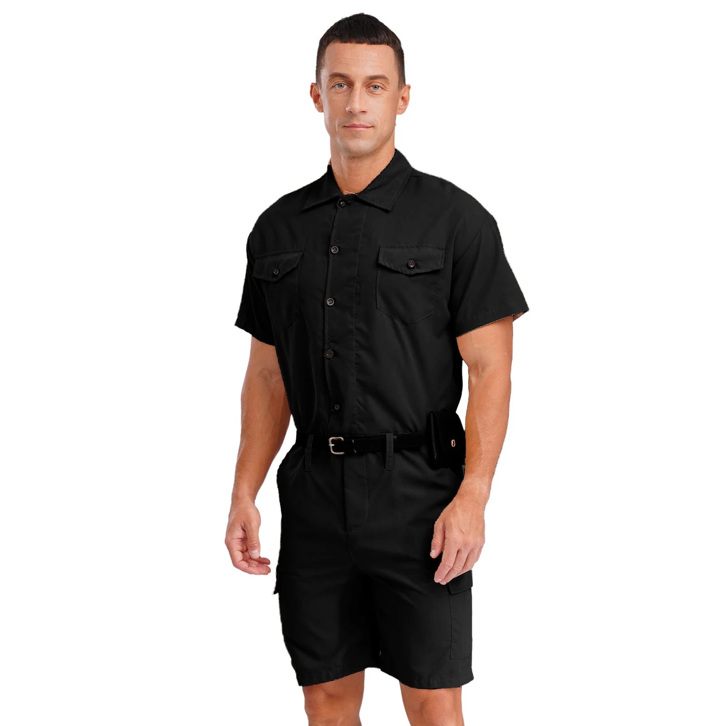 Mens Overalls Work Cargo Jumpsuit with Purse And Belt Workshop Uniform Multi-pocket Shorts Bottom Coveralls Rompers Work Wear