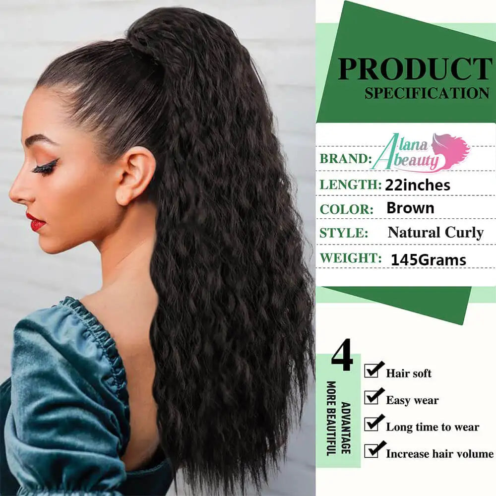 Alana Synthetic Long Natural Wave Drawstring Ponytail 22inch Clip in Hair Extensions Blonde Natural Hair Fake Weave Ponytails