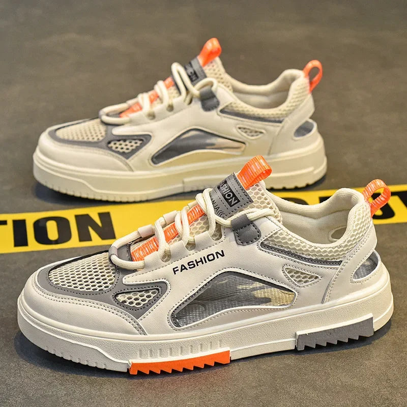 Breathable Men's Vulcanized Shoes Lace-ups Outdoor Running Shoes Comfortable Mens Sandals Mesh Casual Sneakers Summer New Tenis