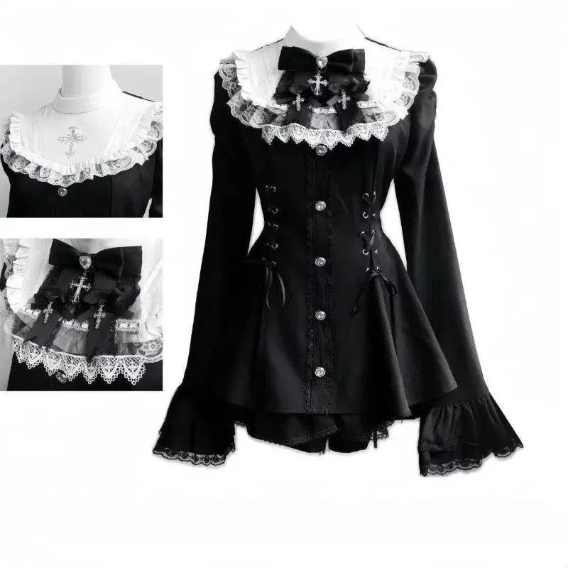 Gothic Vintage Lace Y2k Mini Dress Women Design Streetwear Black Lolita Slim Dress Long Sleeve Elegant Dress Spicy Girls