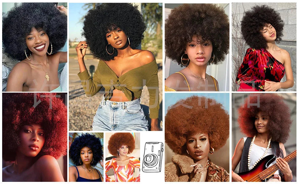 Synthetic 70s Afro Curly Wigs for Black Women Glueless Wear Soft Black Large Bouncy Natural Looking Full for Daily Party Use