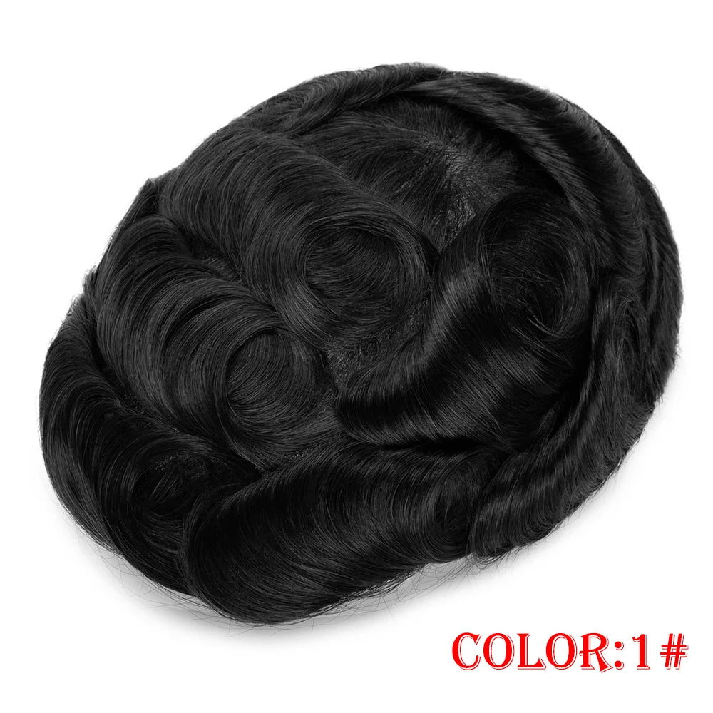 Hollywood Men Toupee Lace & PU Base Human Hair Replacement System Unit for Men Durable Male Hair Prosthesis Wigs
