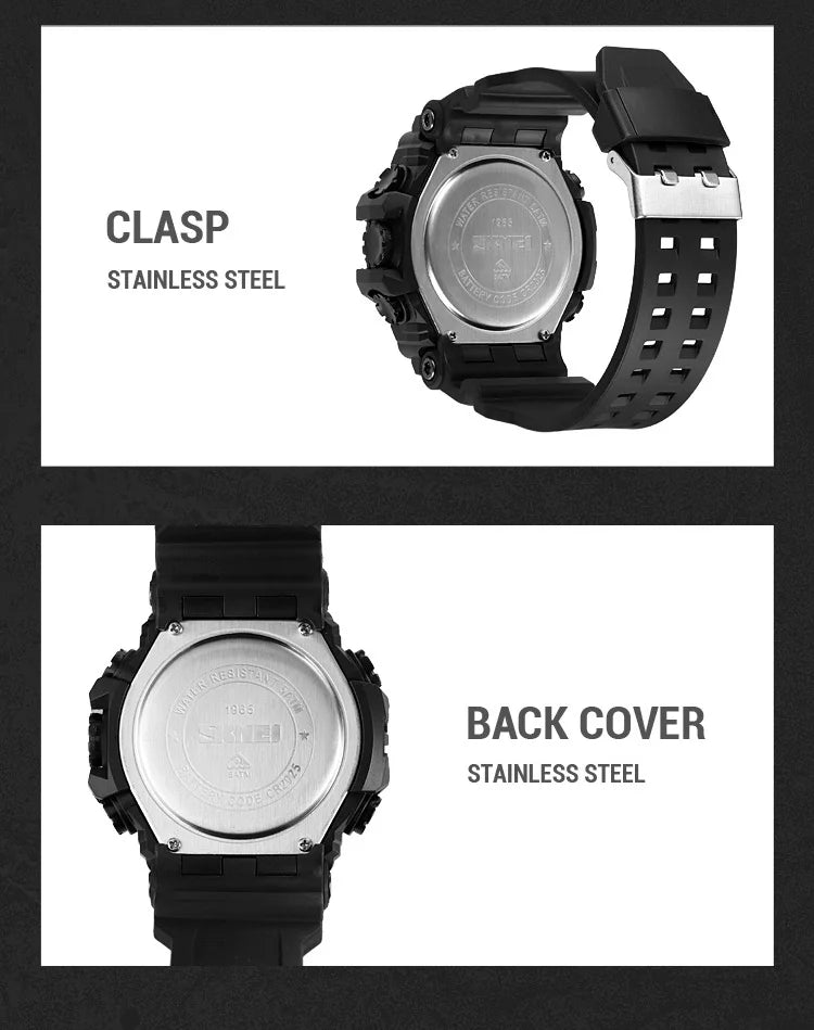 Skmei Men's Military Sport's Wristwatch Fashion Big Size Dial Quartz Analog Three Time Zone Male Led Waterproof Stop Watches