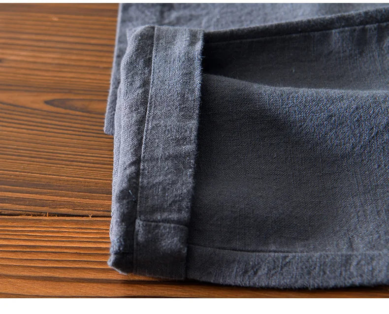 70% Linen,30% Cotton Men's Drawstring Elastic Waist Casual Pants, Straight Loose Ramie Trousers, Camping Fishing Comfortable