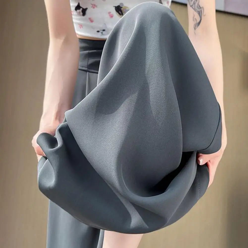 Large Wide Leg Pant Skirt For Women's Spring Summer Thin Pleated Suit Pants High Waist Drape Office Ladies Casual Dress Trousers