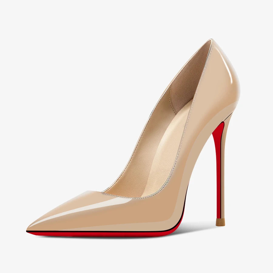 2024 New 12cm Super Shallow Mouth Black Red Sole High Heels Women's Thin Heels Sexy Pointy Large Size Single Shoes