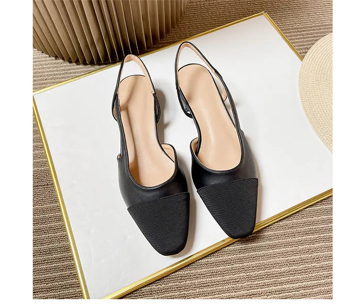 2023Spring Autumn Fashion High Heels Sandals Women's Dress Square Toe Slingback Shoes Women's Color Block Back With Flat Sandals