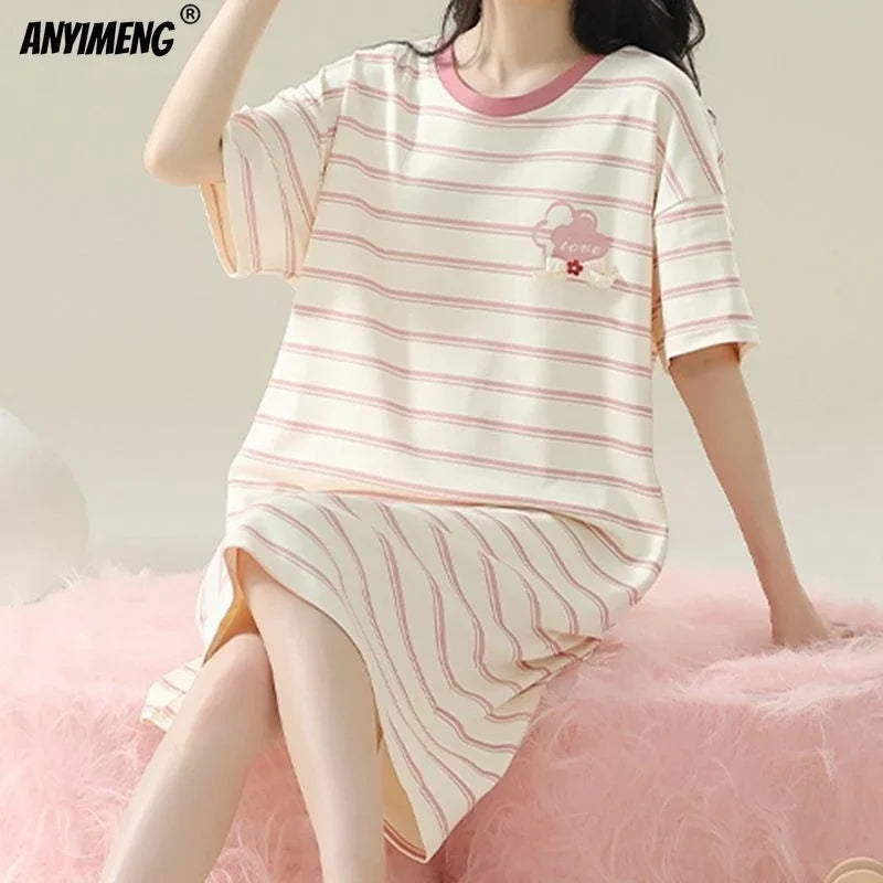100% COTTON! M-4XL Plus Size Summer Women Nightgown Brand New Anti-bacterial HQ Nightdress Short Sleeves Sleepshirt Casual Dress