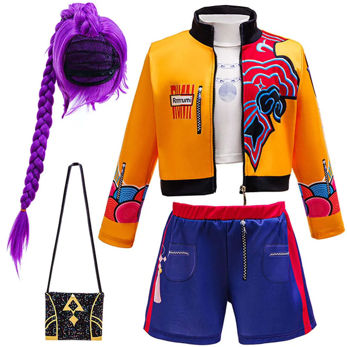 Kids Fashion Outfit Set Girls Printed Jacket Shorts Costume With Purple Braided Crown Accessories Halloween Birthday Party Dress