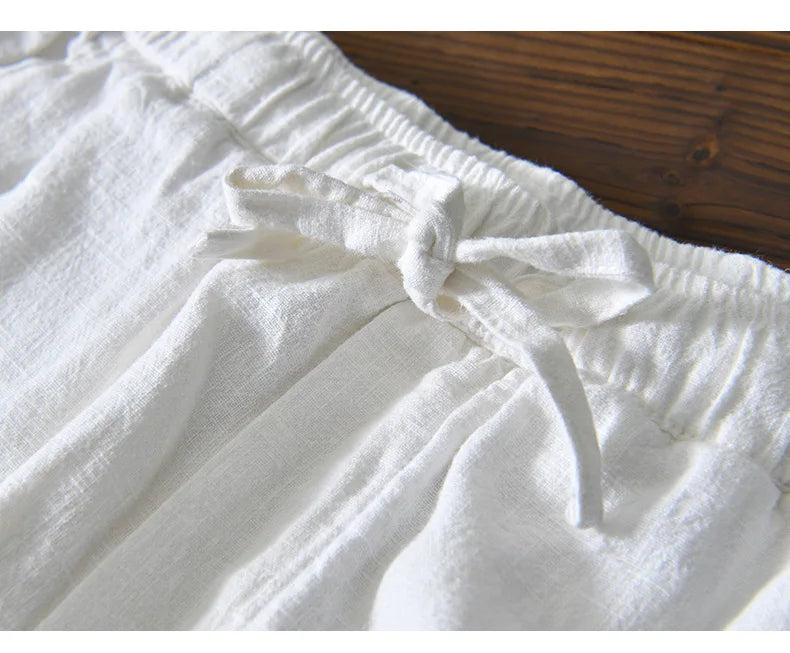 70% Linen,30% Cotton Men's Drawstring Elastic Waist Casual Pants, Straight Loose Ramie Trousers, Camping Fishing Comfortable