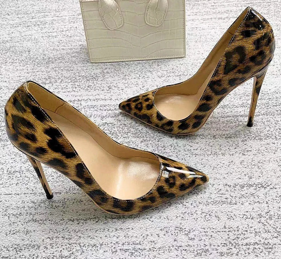 Women Leopard Print High Heels 8CM 10CM 12CM Stiletto Fashion Gradient Color Single Shoes Female Shallow Mouth Pointed Toe Pumps