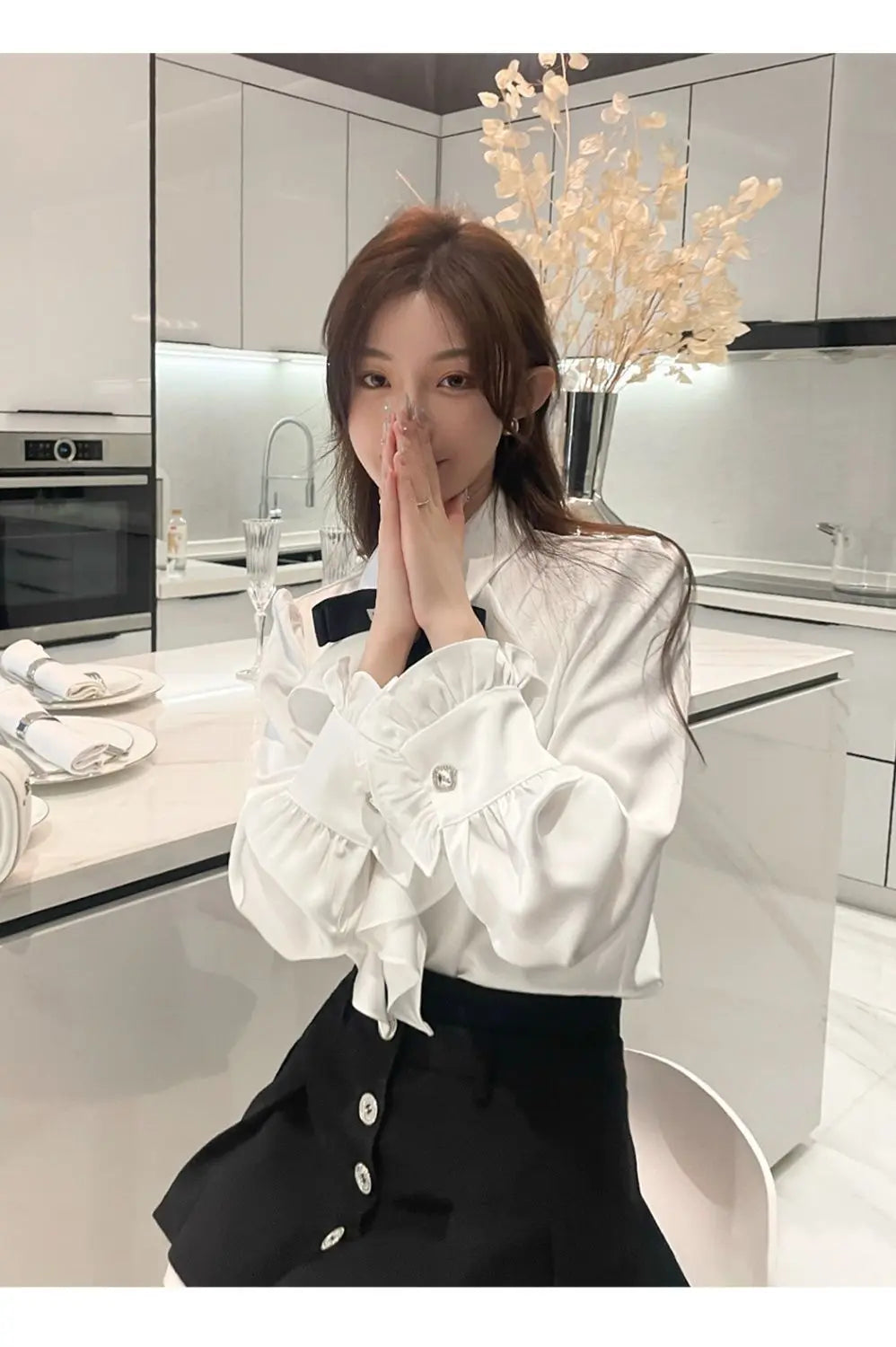 White Shirts Woman Lace Ruffles Blouses Sweet Female Peter Pan Coller Crop Long Sleeve Tops Preppy Ladies Temperament Tops Q190