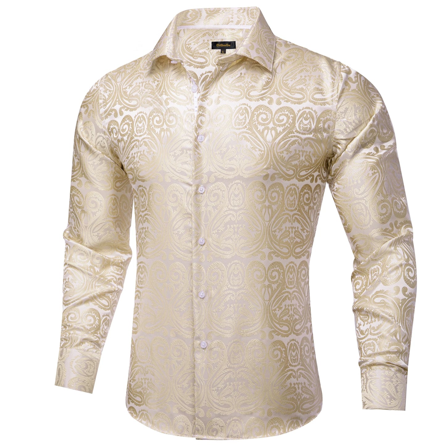 Luxury Purple Paisley Polyester Shirts for Men Long Sleeve Wedding Prom Men Clothing Button Down Collar Social Dress Shirt