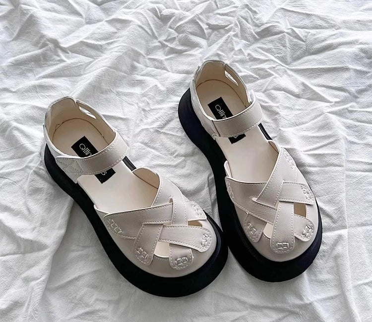 2025 Summer New Retro Style Mary Jane Enclosed Toe Sandals for Women Artistic & Versatile Weaving Style Thick Soled Roman Shoes