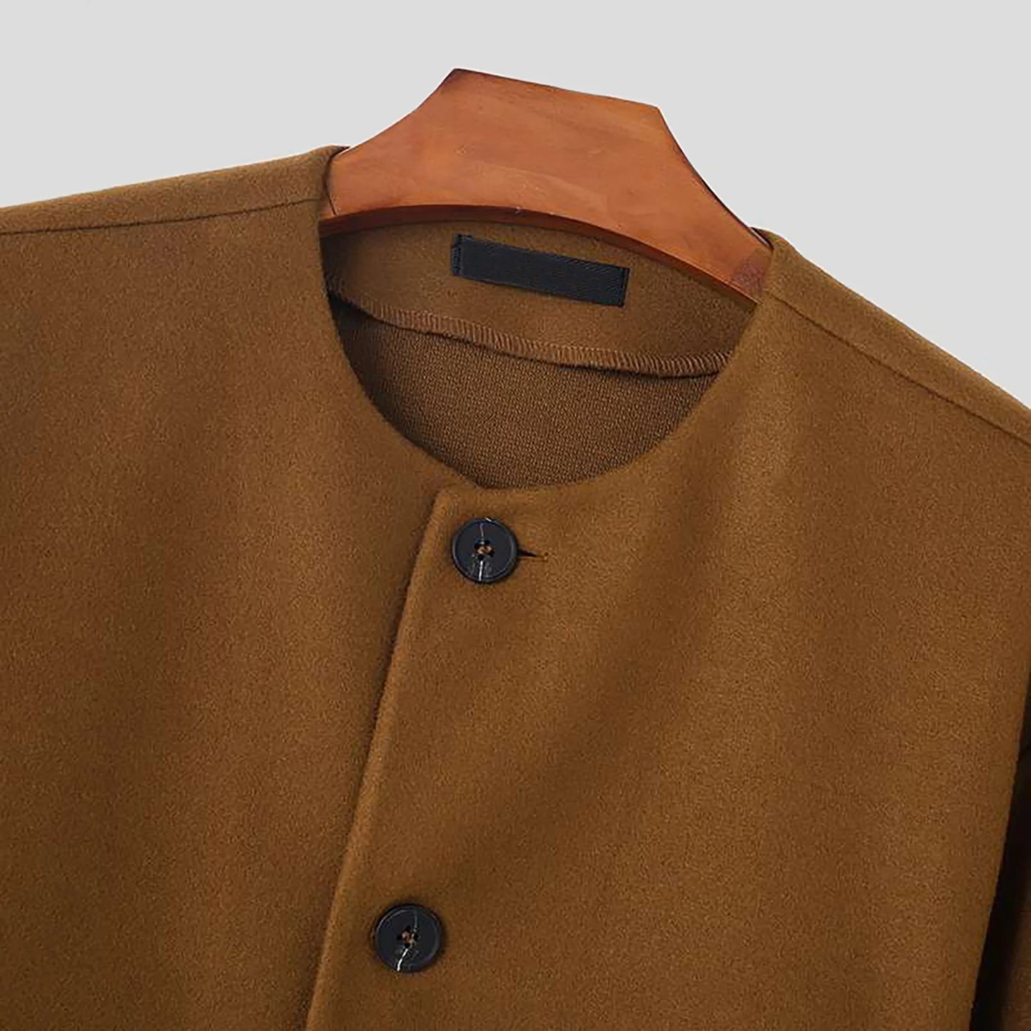 Korean Style Popular Double Side Jackets for Men Light Luxury Solid Fashion Button-up Neckless Woolen Coats Men Leisure Jackets