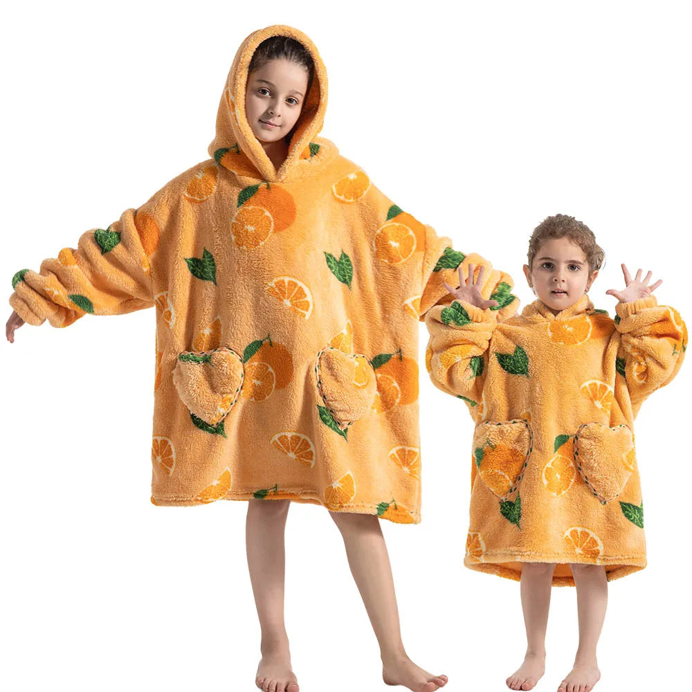 Girls Winter Clothes Flannel Thick Hoodies Super Warm Children's Sweaters Kids Hooded Loose Clothing Homewear Wearable Blankets