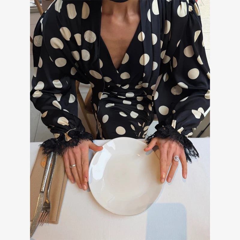 Polka Dot Polka Dot Skirt 2 Piece Set Women Elegant Scarf  Long Sleeve Shirts Suit Spring Lady Fashion Commucate Outwear 2026