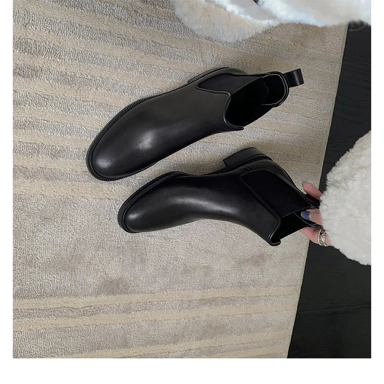 2026 Autumn/Winter Ankle Boots Women Basic Chelsea Botas Mujer Low Thick Heels Short Booties PU Leather Slip On Stretch Botines