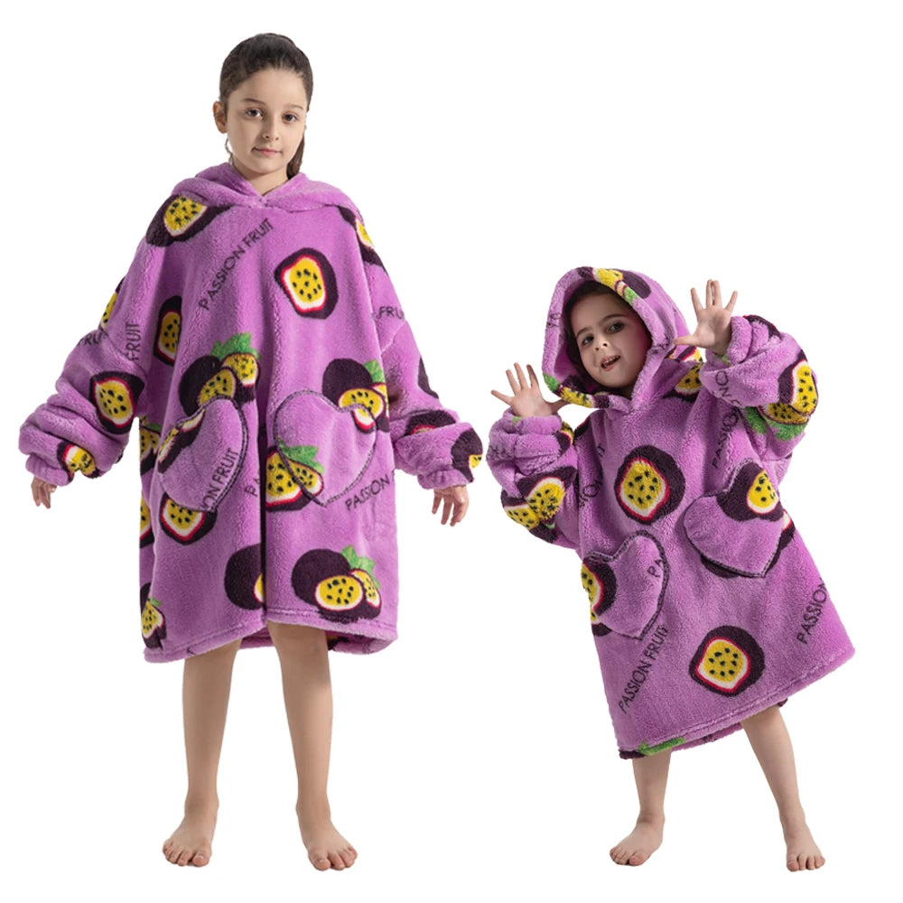 Girls Winter Clothes Flannel Thick Hoodies Super Warm Children's Sweaters Kids Hooded Loose Clothing Homewear Wearable Blankets