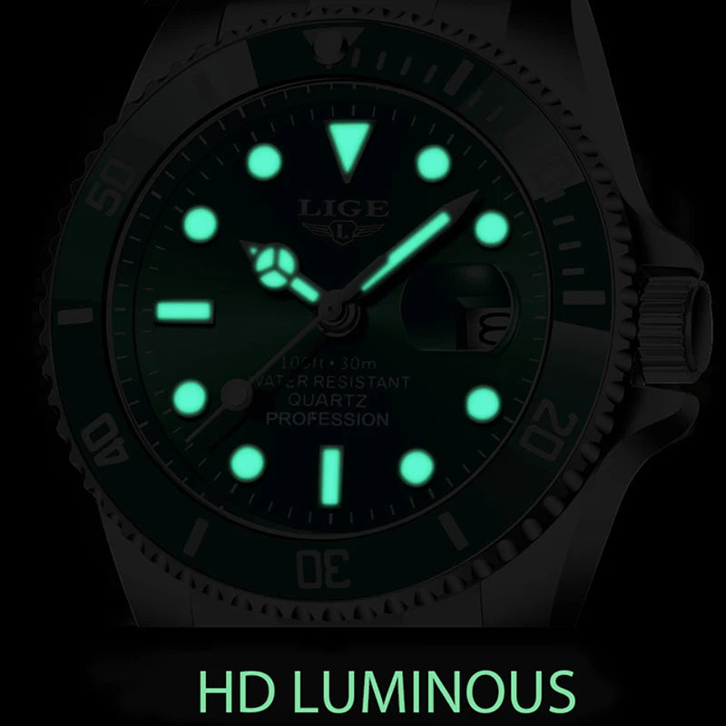 LIGE Top Original Men Quartz Watches Blue Waterproof Watch for Men Stainless Steel Quartz Men Luxury Watch Luminous Wristwatch