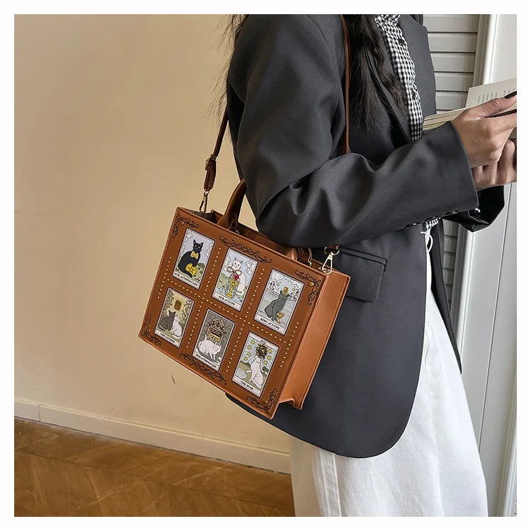 Vintage and Luxury Designer Bag Popular Fashionable Tote Bag Large Capacity with Delicate Embroidery Cat Printing Bag for Women