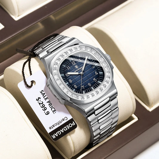 POEDAGAR Luxury Square Man Watches Waterproof Luminous Date Men Wristwatch Casual Male Clock Stainless Steel Men's Quartz Watch