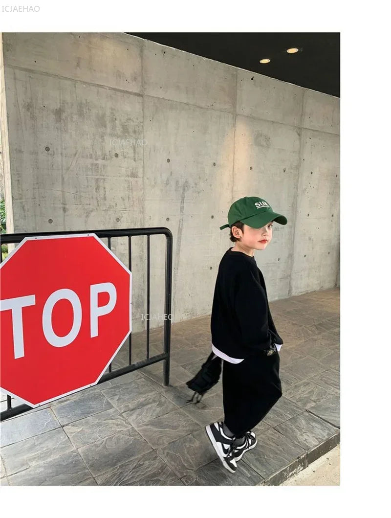 Children Fashion Clothes Suit Boys Casual Spring Sets Costume Kids Solid Colour Sweatshirts+Pants 2Pcs Simplicity Autumn Outfits