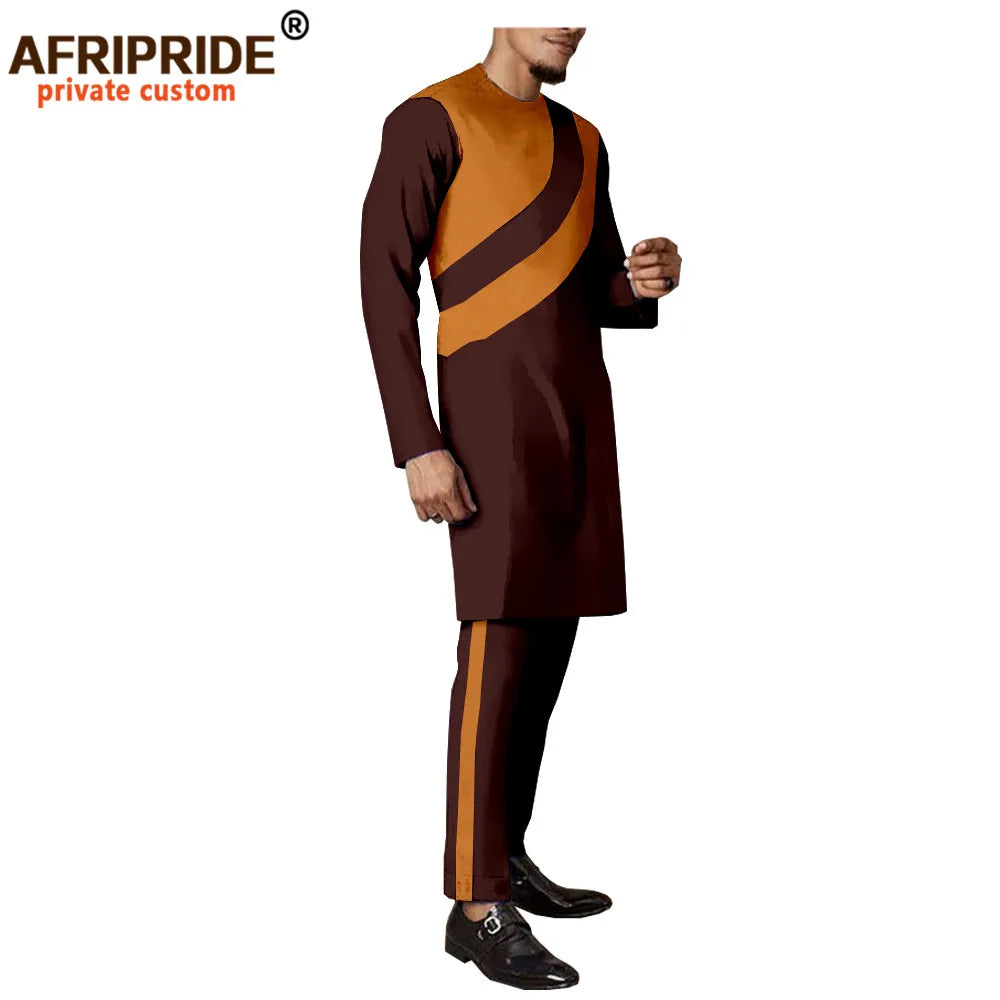 Tracksuit Men African Clothing Long Coats and Trousers 2 Piece Set Traditional Outfits Dashiki Outwear Wax Attire A2016036
