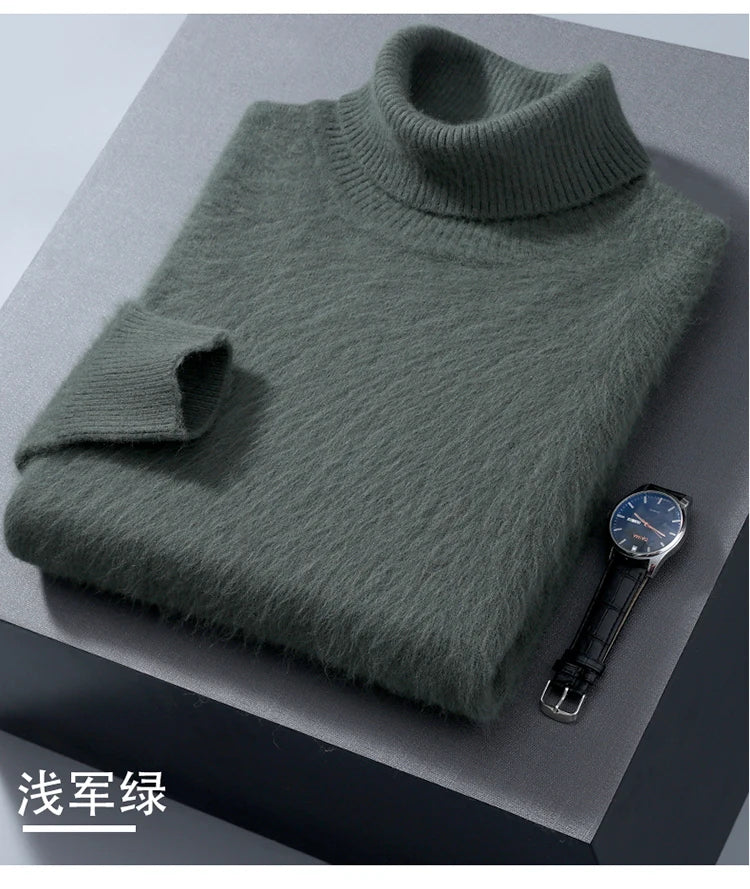 Men's 100% Mink Cashmere Sweater High Lapel Thick Knitted Pullover Casual Large Size Middle-Aged Sweater Autumn Winter New Tops