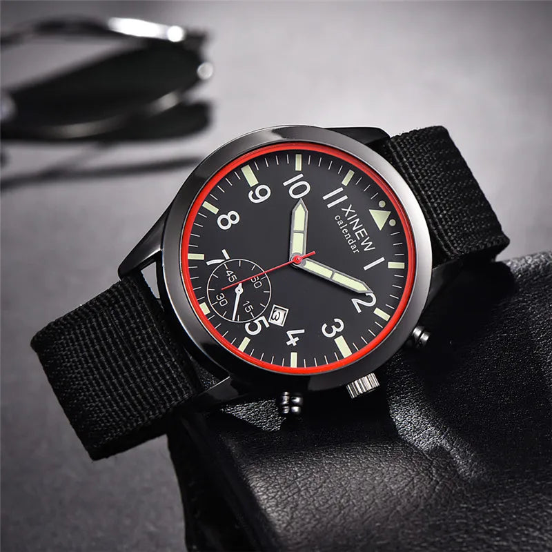 XINEW Cheap Brand Watches For Men Students Fashion Simple Leather Band Army Sports Date Quartz Watch Relogios Masculinos 2024