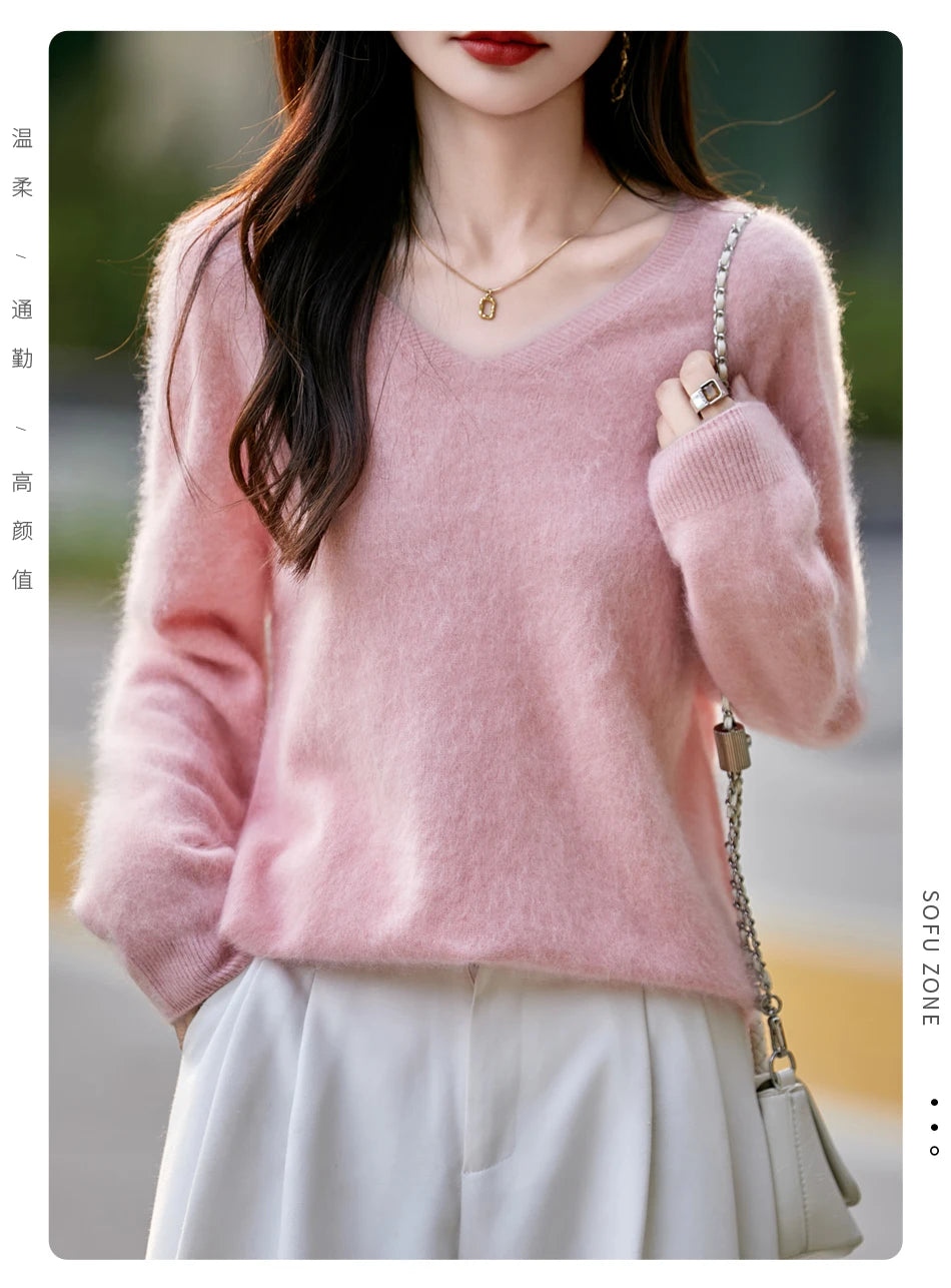 WinvyNee Women Tops Brushed Cashmere Wool Sweaters Winter V Neck Pink Warm Causal Knitted Tops Pullovers Solid Jumpers A1713002A