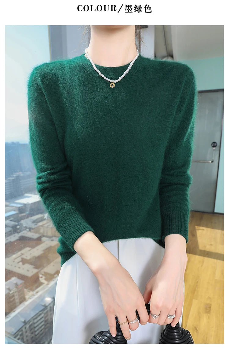 Autumn and winter women's semi high neck pullover sweater solid color knitted slim fit women's 100 mink cashmere sweater new sty
