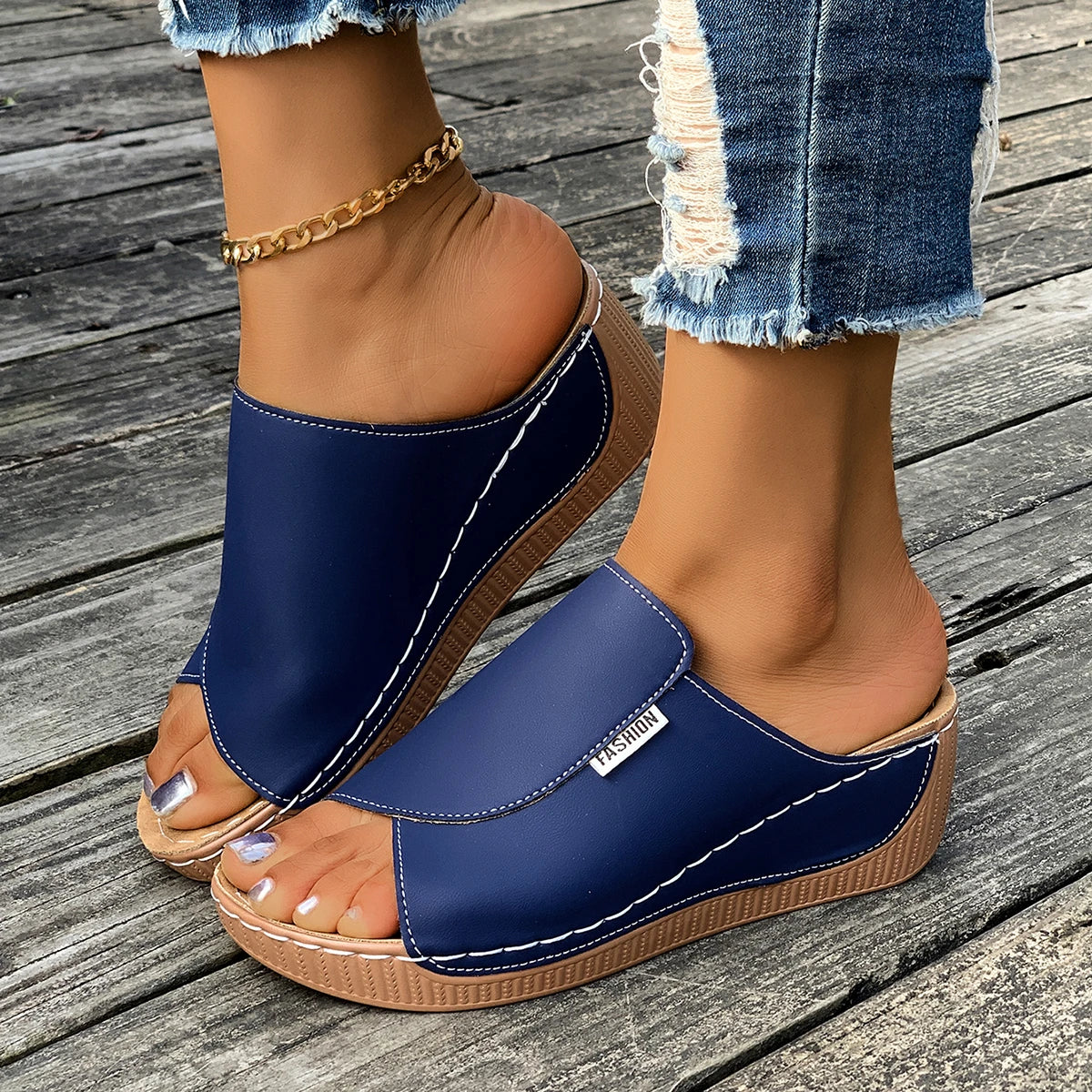 Minimalist Summer Women Sandals Fashion Thick Sole Wedge Heel Platform Slides Slip on Sandals Woman Slippers Female Footwear