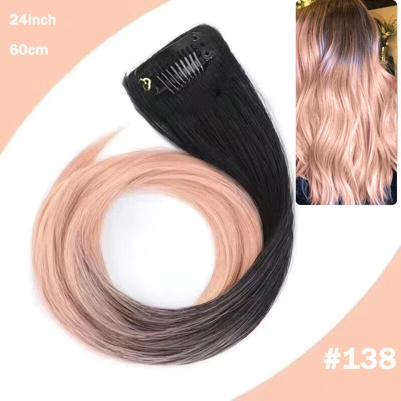 LUPU Hair Clips Hair Extensions Wig Synthetic Long Straight Gradient Color Clip-in Hair piece Hair Clips for Hair for Women Wear