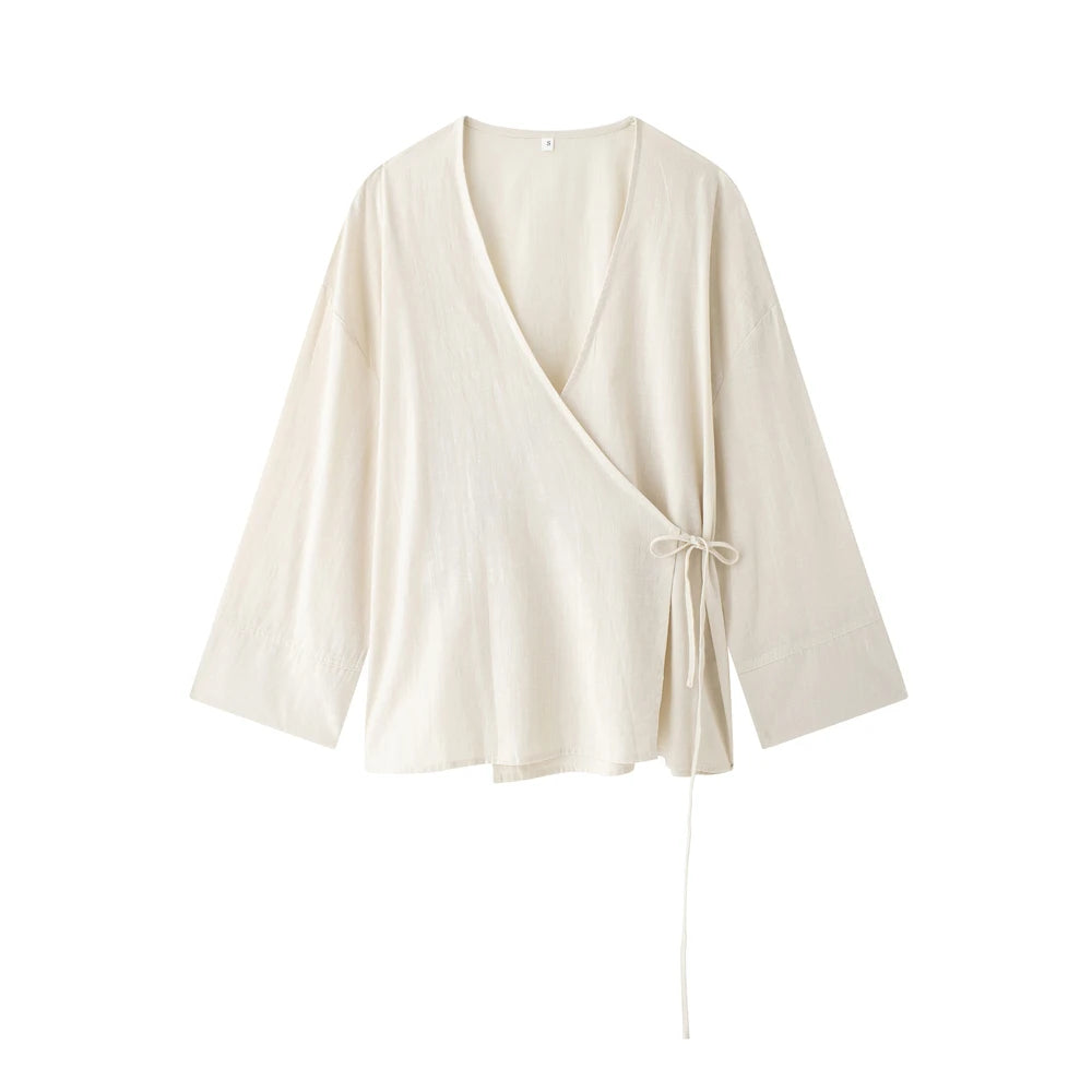 Women Fashion With Tied Loose Kimono Blouses And High Elastic Waist Side Pockets Pants Female Two Piece Sets Mujer BAZAARHUBO