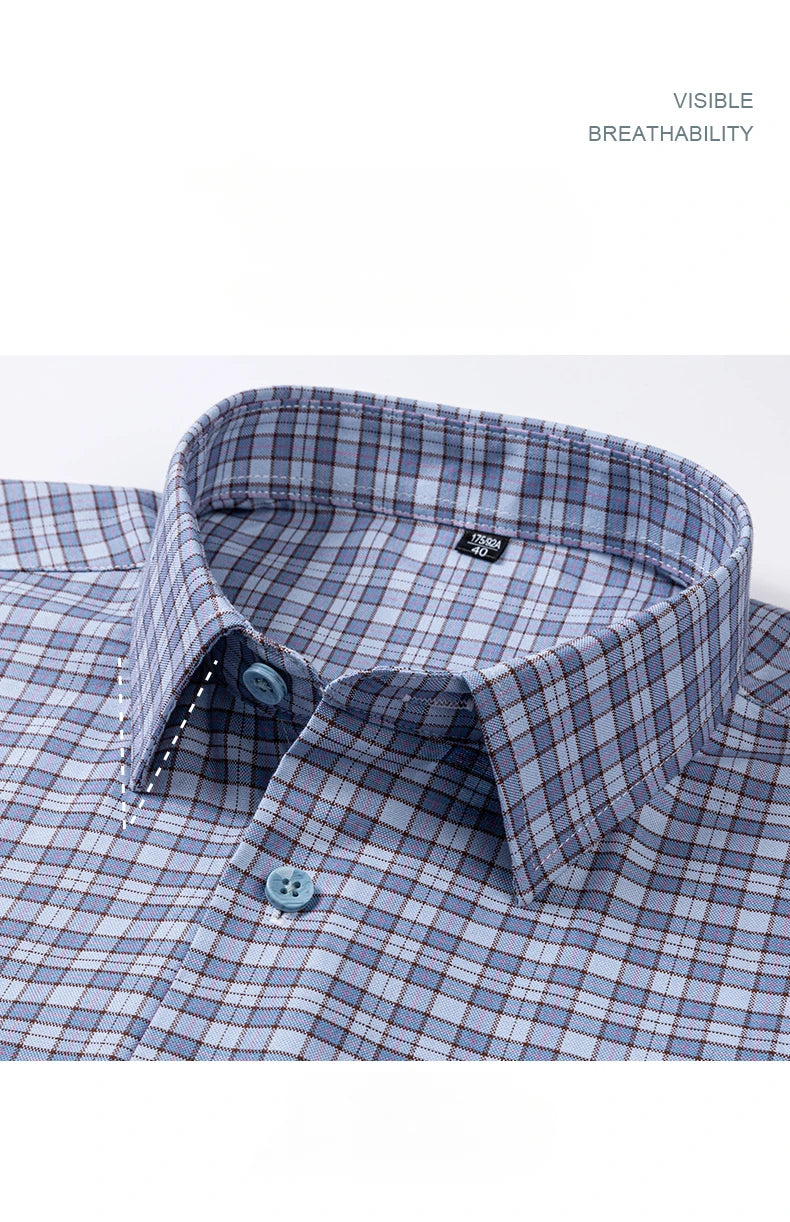 plus size 14xl 100%cotton long-sleeve shirts for men slim fit formal plain shirt soft plaid striped tops office elegants clothes
