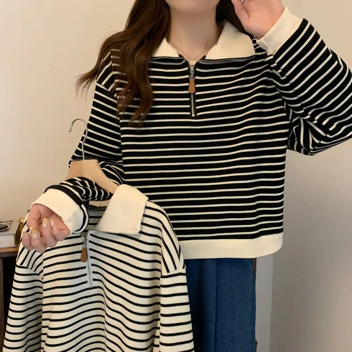 Women Striped Half Zip Sweatshirt Long Sleeve Collared Pullover Casual Fit  Fashion Oversized Streetwear Tops 2026 Tendencias BAZAARHUBO