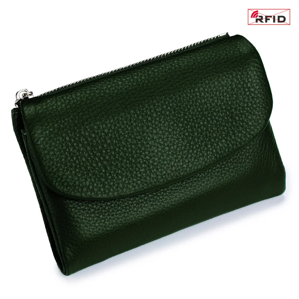 Short Genuine Leather Wallet Women RFID Card Holder Purse Ladies Mini Soft Real Cow Leather Clutch