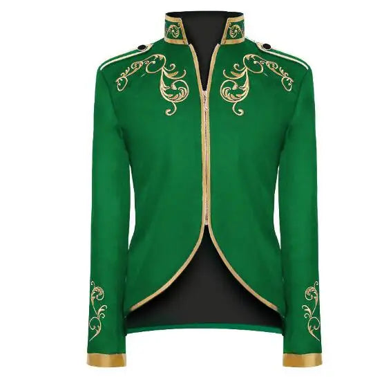 British Style Men Standing Collar Embroidered Suit Jacket Red / Blue Fashion Male Wedding Dance Party Patchwork Dress Coats